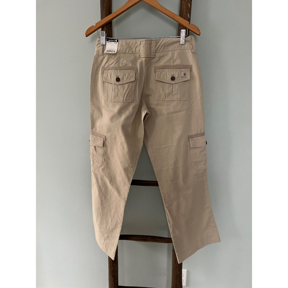 Carhartt Carpenter Crop Pants Relaxed Fit Utility Pockets Beige Size 2 NWT - Picture 2 of 4